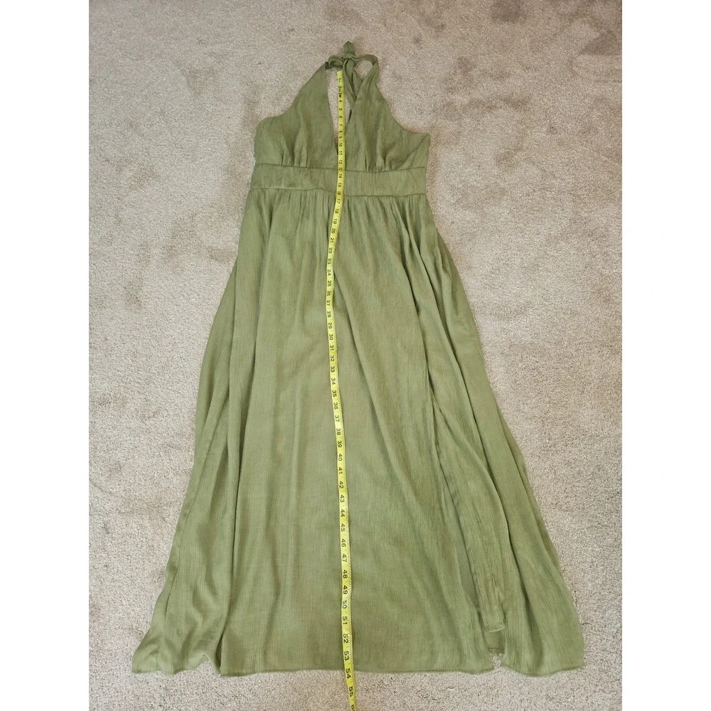 Abercrombie & Fitch Maxi Dress Women Large Olive Green Halter Open Back Wedding